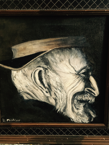 "Portrait of Old Man" by Denise Milbier. Dimensions: 11 by 11 Material: Oil Price: Nfs